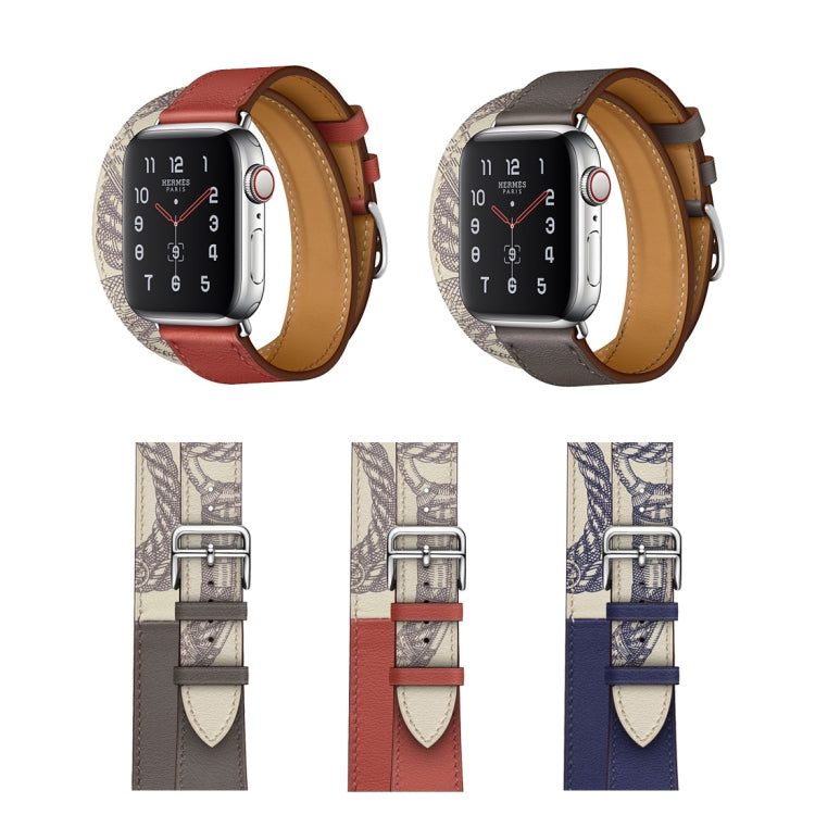 Silk Screen Pattern Leather Watchband, For Apple Watch Series 7 41mm / 6 & SE & 5 & 4 40mm / 3 & 2 & 1 38mm, For Apple Watch Ultra 49mm / Series 8&7 45mm / SE 2&6&SE&5&4 44mm / 3&2&1 42mm, For Apple Watch Series 8&7 41mm / SE 2&6&SE&5&4 40mm / 3&2&1 38...