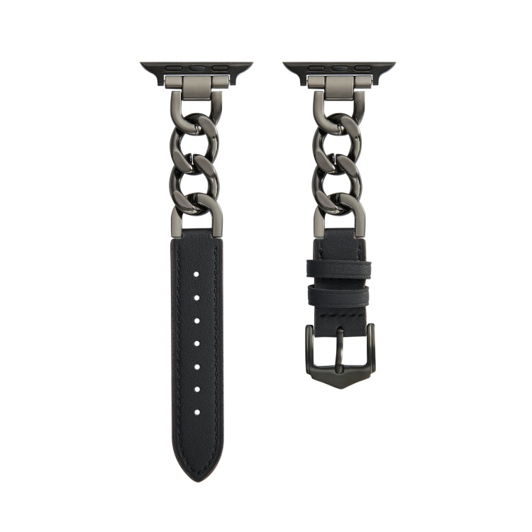 Chain + Leather Watch Band, For Apple Watch Ultra 49mm / Series 8&7 45mm / SE 2&6&SE&5&4 44mm / 3&2&1 42mm, For Apple Watch Series 8&7 41mm / SE 2&6&SE&5&4 40mm / 3&2&1 38mm