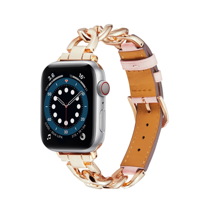 Chain + Leather Watch Band, For Apple Watch Ultra 49mm / Series 8&amp;7 45mm / SE 2&amp;6&amp;SE&amp;5&amp;4 44mm / 3&amp;2&amp;1 42mm, For Apple Watch Series 8&amp;7 41mm / SE 2&amp;6&amp;SE&amp;5&amp;4 40mm / 3&amp;2&amp;1 38mm