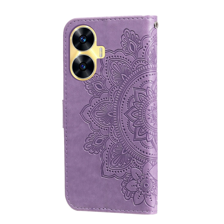 7-petal Flowers Embossing Leather Phone Case, For Realme C55