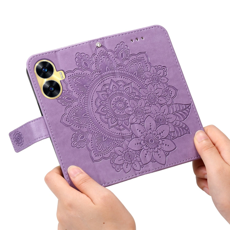 7-petal Flowers Embossing Leather Phone Case, For Realme C55