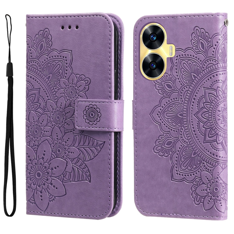 7-petal Flowers Embossing Leather Phone Case, For Realme C55