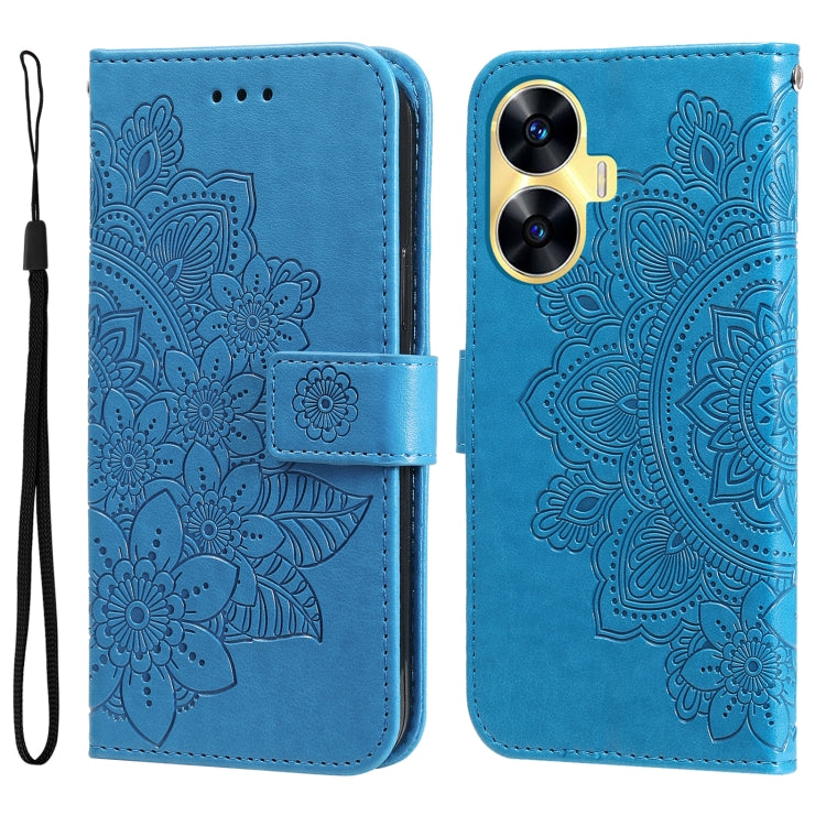 7-petal Flowers Embossing Leather Phone Case, For Realme C55