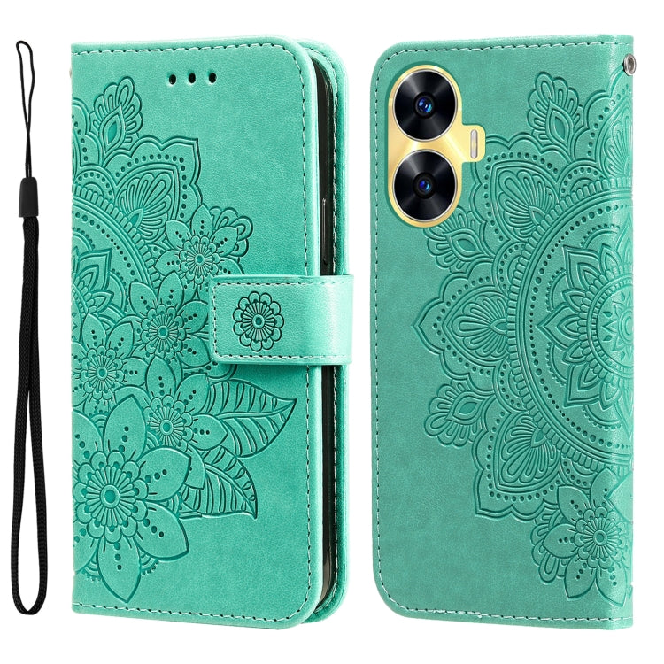 7-petal Flowers Embossing Leather Phone Case, For Realme C55