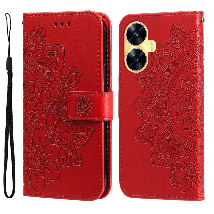 7-petal Flowers Embossing Leather Phone Case, For Realme C55