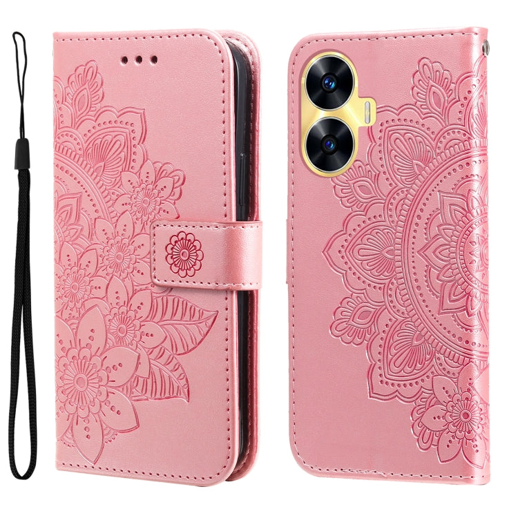 7-petal Flowers Embossing Leather Phone Case, For Realme C55