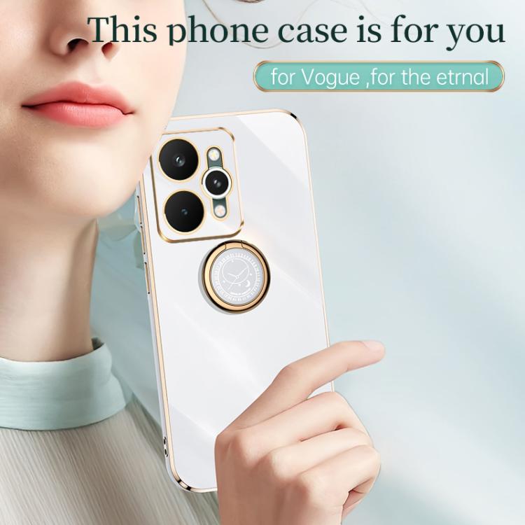 XINLI Straight Edge 6D Electroplate TPU Phone Case with Ring Holder