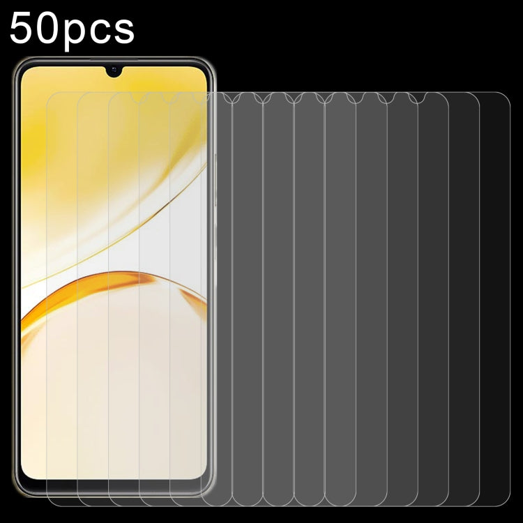 50pcs 0.26mm 9H 2.5D Tempered Glass Film, For Realme 13 4G / 13+ / C63 5G / 14x, For Realme Neo7, For Realme P1 Speed, For Realme C61 / C61 India / Note 60, For Realme 12+ / 12X / Narzo N65/12 4G, For Realme Narzo N61