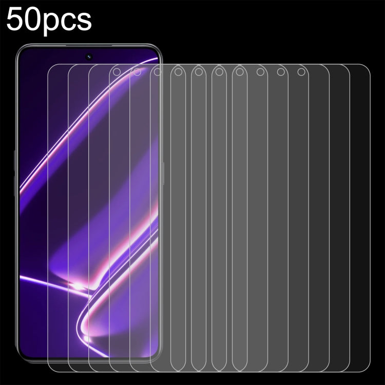 50pcs 0.26mm 9H 2.5D Tempered Glass Film, For Realme 13 4G / 13+ / C63 5G / 14x, For Realme Neo7, For Realme P1 Speed, For Realme C61 / C61 India / Note 60, For Realme 12+ / 12X / Narzo N65/12 4G, For Realme Narzo N61