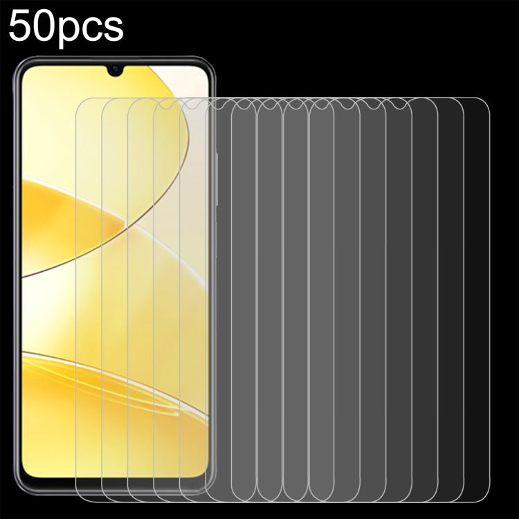 50pcs 0.26mm 9H 2.5D Tempered Glass Film, For Realme 13 4G / 13+ / C63 5G / 14x, For Realme Neo7, For Realme P1 Speed, For Realme C61 / C61 India / Note 60, For Realme 12+ / 12X / Narzo N65/12 4G, For Realme Narzo N61