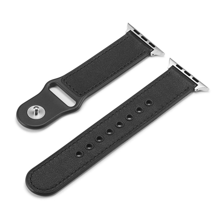 Single Buckle TPU+ Genuine Leather Watchband, For Apple Watch Series 7 41mm / 6 &amp; SE &amp; 5 &amp; 4 40mm / 3 &amp; 2 &amp; 1 38mm, For Apple Watch Series 7 45mm / 6 &amp; SE &amp; 5 &amp; 4 44mm / 3 &amp; 2 &amp; 1 42mm