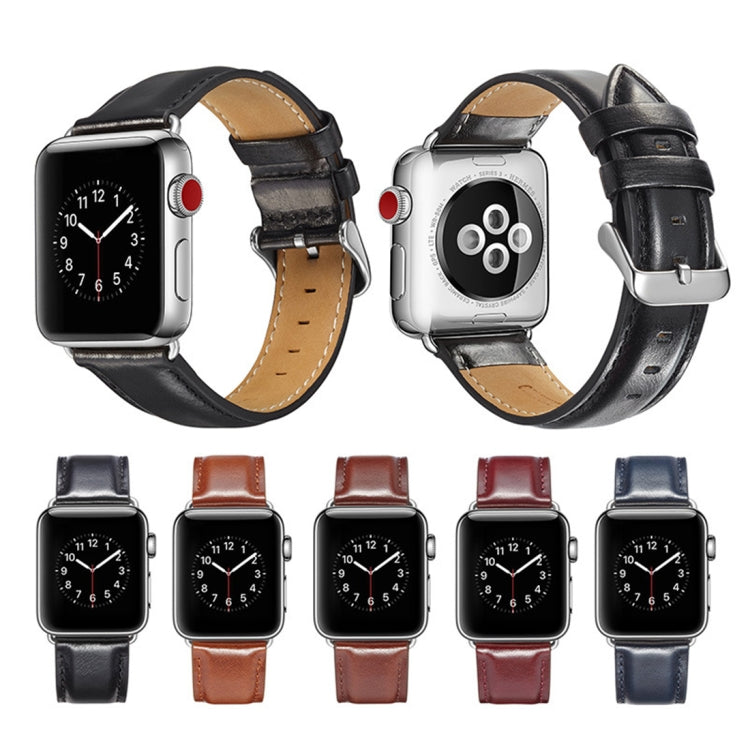 Crazy Horse Texture Top-grain Leather Watchband, For Apple Watch Series 7 41mm / 6 &amp; SE &amp; 5 &amp; 4 40mm / 3 &amp; 2 &amp; 1 38mm, For Apple Watch Series 7 45mm / 6 &amp; SE &amp; 5 &amp; 4 44mm / 3 &amp; 2 &amp; 1 42mm