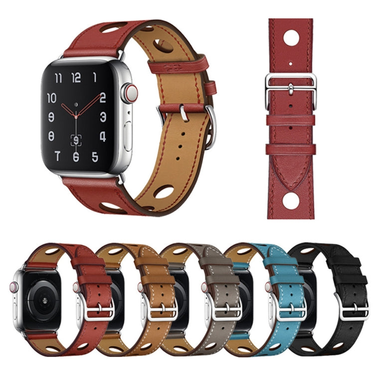 Leather Three Holes Replacement Strap Watchband, For Apple Watch Series 8&7 41mm / SE 2&6&SE&5&4 40mm / 3&2&1 38mm, For Apple Watch Series 7 45mm / 6 & SE & 5 & 4 44mm / 3 & 2 & 1 42mm, For Apple Watch Series 7 41mm / 6 & SE & 5 & 4 40mm / 3 & 2 & 1 38...
