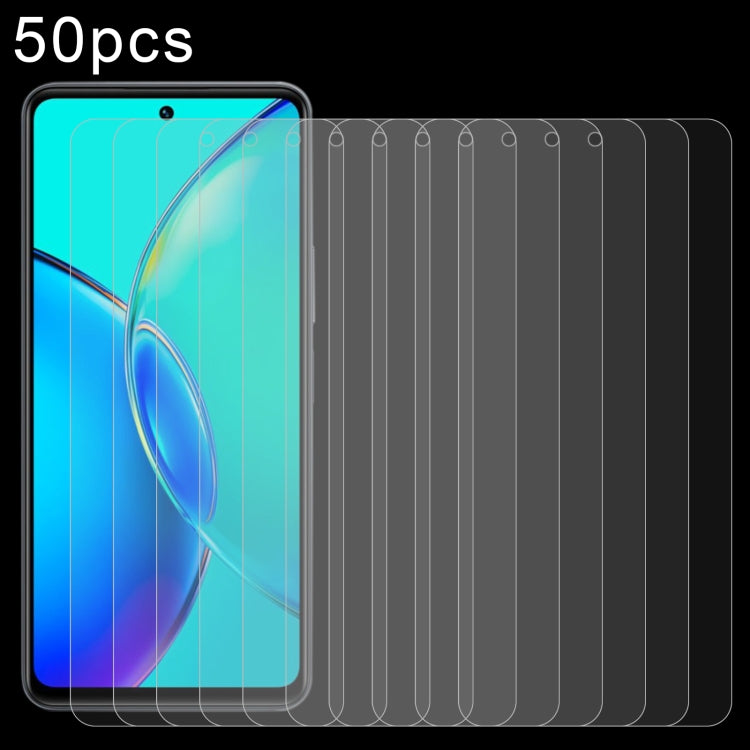 50pcs 0.26mm 9H 2.5D Tempered Glass Film, For vivo Y29 5G, For vivo Y18t / Y18i, For vivo Y18e / Y18 / Y28 4G / Y19s, For vivo Y100 / V40 Lite 5G / 4G IDN, For vivo Y200 GT / iQOO Z9 Turbo+, For vivo iQOO Z9 Lite / Y03t / Y37 Pro