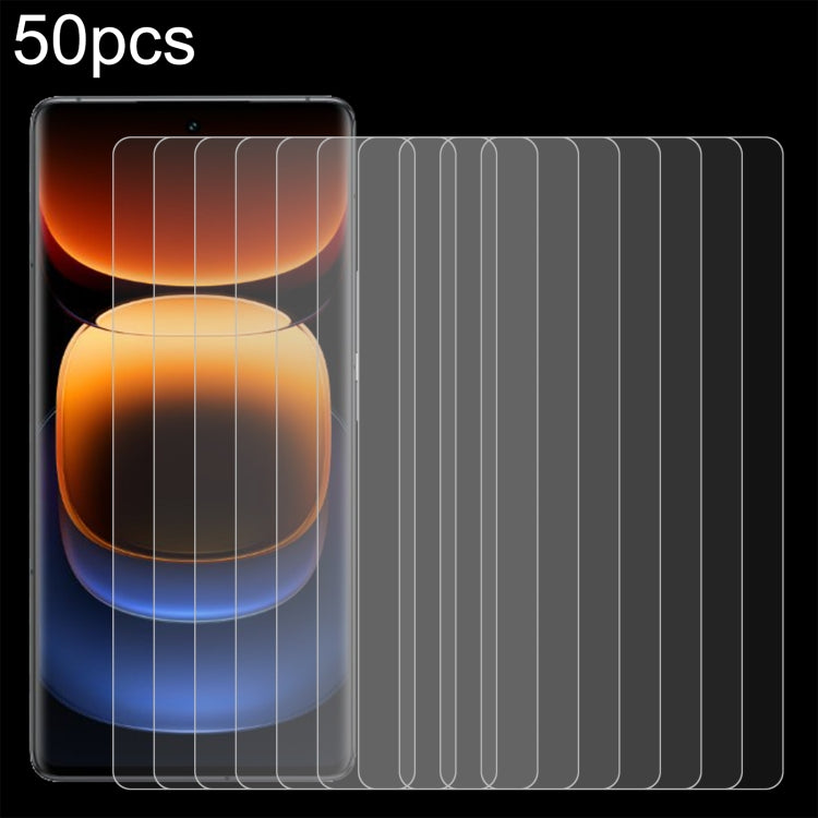 50pcs 0.26mm 9H 2.5D Tempered Glass Film, For vivo Y29 5G, For vivo Y18t / Y18i, For vivo Y18e / Y18 / Y28 4G / Y19s, For vivo Y100 / V40 Lite 5G / 4G IDN, For vivo Y200 GT / iQOO Z9 Turbo+, For vivo iQOO Z9 Lite / Y03t / Y37 Pro