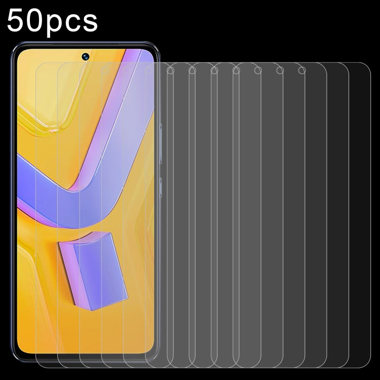 50pcs 0.26mm 9H 2.5D Tempered Glass Film, For vivo Y29 5G, For vivo Y18t / Y18i, For vivo Y18e / Y18 / Y28 4G / Y19s, For vivo Y100 / V40 Lite 5G / 4G IDN, For vivo Y200 GT / iQOO Z9 Turbo+, For vivo iQOO Z9 Lite / Y03t / Y37 Pro