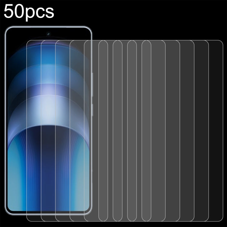 50pcs 0.26mm 9H 2.5D Tempered Glass Film, For vivo Y29 5G, For vivo Y18t / Y18i, For vivo Y18e / Y18 / Y28 4G / Y19s, For vivo Y100 / V40 Lite 5G / 4G IDN, For vivo Y200 GT / iQOO Z9 Turbo+, For vivo iQOO Z9 Lite / Y03t / Y37 Pro