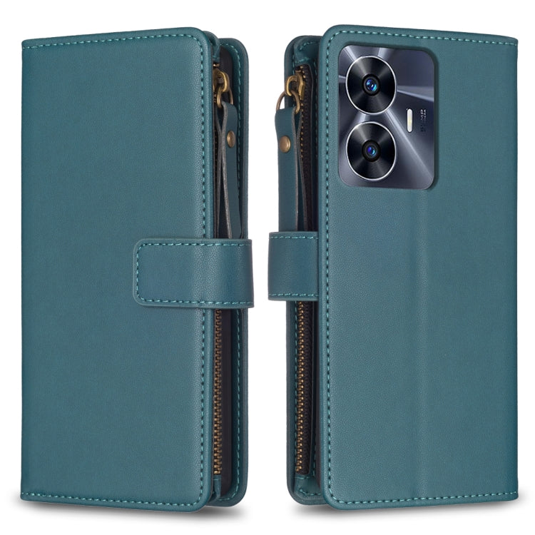 9 Card Slots Zipper Wallet Leather Flip Phone Case, For Realme C55, For Realme C53