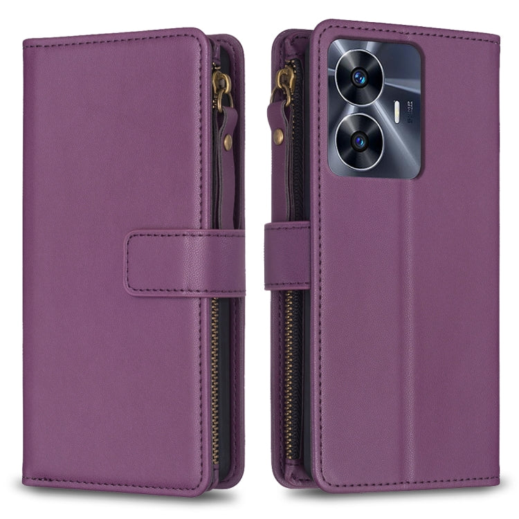 9 Card Slots Zipper Wallet Leather Flip Phone Case, For Realme C55, For Realme C53