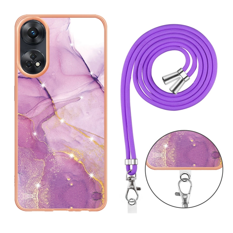 Electroplating Marble Dual-side IMD Phone Case with Lanyard, For OPPO Reno8 T 4G, For OPPO A78 / A58, For OPPO A98, For OPPO A57 4G/A77 5G Taiwan/K10 5G Global, For OPPO A79 5G Global