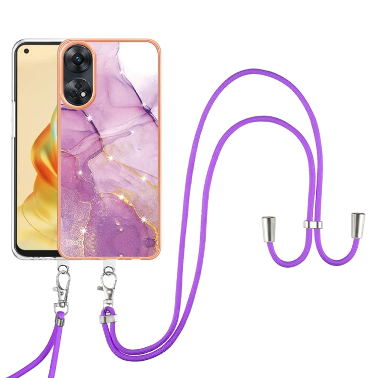 Electroplating Marble Dual-side IMD Phone Case with Lanyard, For OPPO Reno8 T 4G, For OPPO A78 / A58, For OPPO A98, For OPPO A57 4G/A77 5G Taiwan/K10 5G Global, For OPPO A79 5G Global