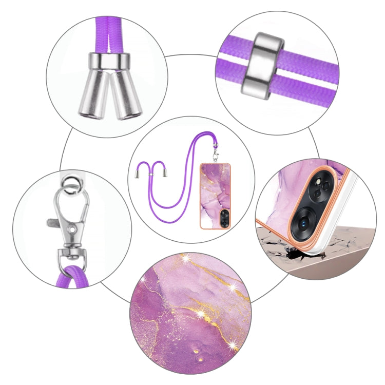 Electroplating Marble Dual-side IMD Phone Case with Lanyard, For OPPO Reno8 T 4G, For OPPO A78 / A58, For OPPO A98, For OPPO A57 4G/A77 5G Taiwan/K10 5G Global, For OPPO A79 5G Global