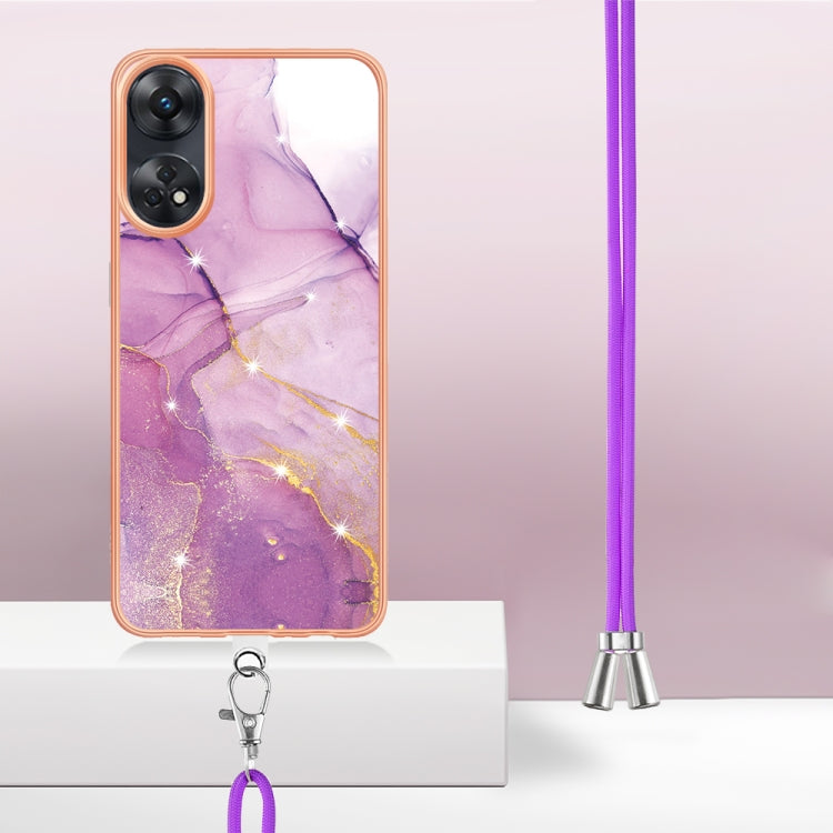 Electroplating Marble Dual-side IMD Phone Case with Lanyard, For OPPO Reno8 T 4G, For OPPO A78 / A58, For OPPO A98, For OPPO A57 4G/A77 5G Taiwan/K10 5G Global, For OPPO A79 5G Global