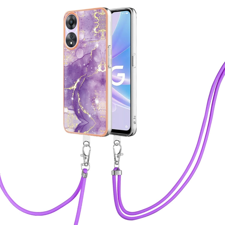 Electroplating Marble Dual-side IMD Phone Case with Lanyard, For OPPO Reno8 T 4G, For OPPO A78 / A58, For OPPO A98, For OPPO A57 4G/A77 5G Taiwan/K10 5G Global, For OPPO A79 5G Global