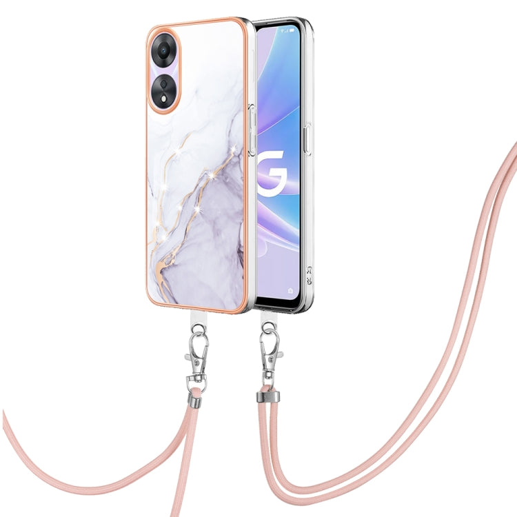 Electroplating Marble Dual-side IMD Phone Case with Lanyard, For OPPO Reno8 T 4G, For OPPO A78 / A58, For OPPO A98, For OPPO A57 4G/A77 5G Taiwan/K10 5G Global, For OPPO A79 5G Global