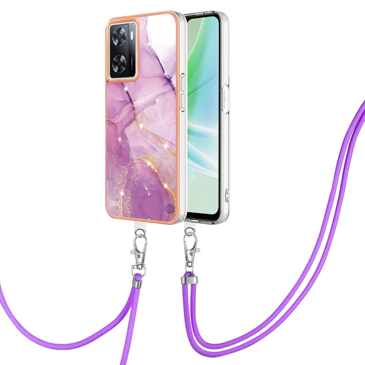 Electroplating Marble Dual-side IMD Phone Case with Lanyard, For OPPO Reno8 T 4G, For OPPO A78 / A58, For OPPO A98, For OPPO A57 4G/A77 5G Taiwan/K10 5G Global, For OPPO A79 5G Global