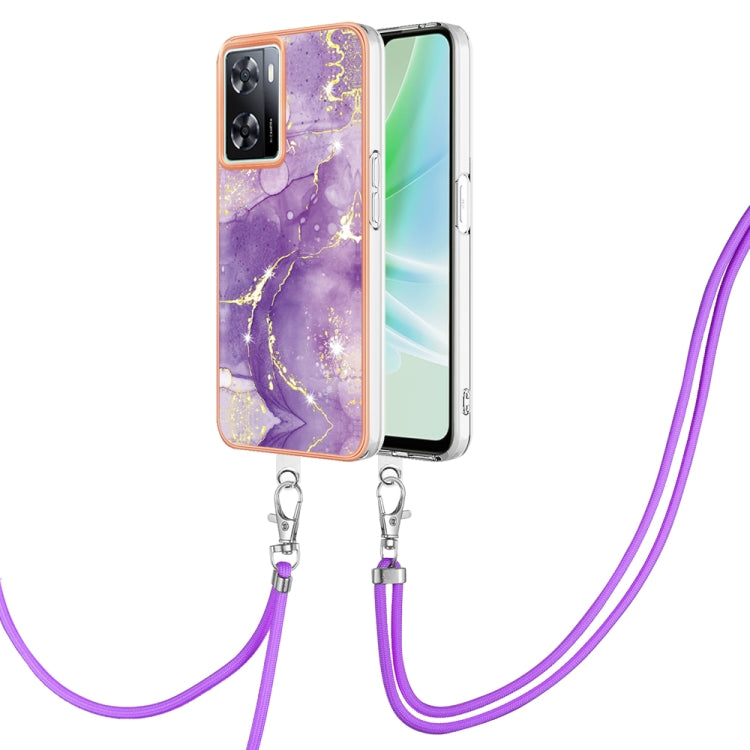 Electroplating Marble Dual-side IMD Phone Case with Lanyard, For OPPO Reno8 T 4G, For OPPO A78 / A58, For OPPO A98, For OPPO A57 4G/A77 5G Taiwan/K10 5G Global, For OPPO A79 5G Global