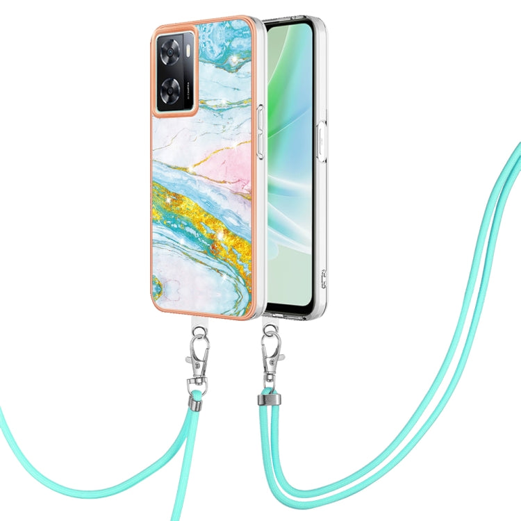 Electroplating Marble Dual-side IMD Phone Case with Lanyard, For OPPO Reno8 T 4G, For OPPO A78 / A58, For OPPO A98, For OPPO A57 4G/A77 5G Taiwan/K10 5G Global, For OPPO A79 5G Global