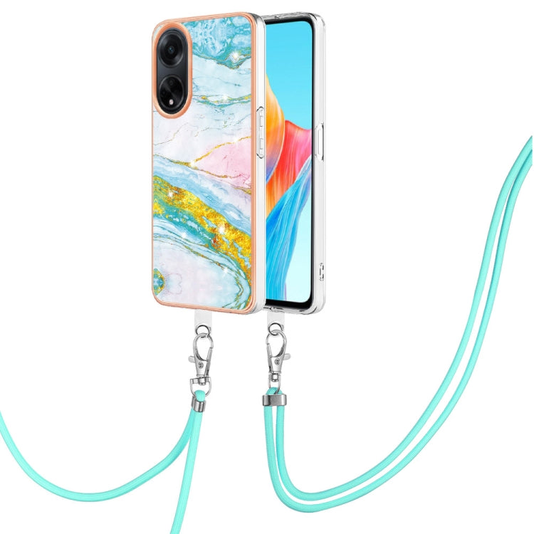 Electroplating Marble Dual-side IMD Phone Case with Lanyard, For OPPO Reno8 T 4G, For OPPO A78 / A58, For OPPO A98, For OPPO A57 4G/A77 5G Taiwan/K10 5G Global, For OPPO A79 5G Global