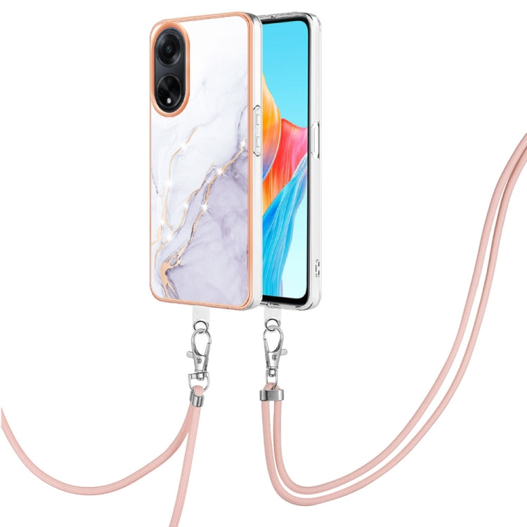 Electroplating Marble Dual-side IMD Phone Case with Lanyard, For OPPO Reno8 T 4G, For OPPO A78 / A58, For OPPO A98, For OPPO A57 4G/A77 5G Taiwan/K10 5G Global, For OPPO A79 5G Global