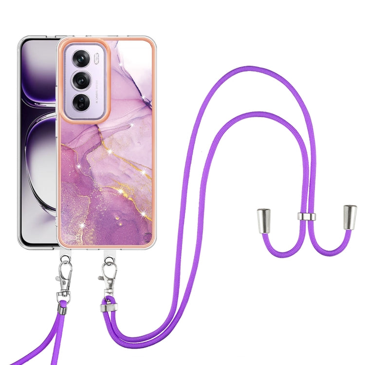 Electroplating Marble Dual-side IMD Phone Case with Lanyard, For OPPO Reno12 Pro Global, For OPPO Reno12 Global, For OPPO A60, For OPPO Reno11 F 5G Global, For OPPO Reno11 5G Global