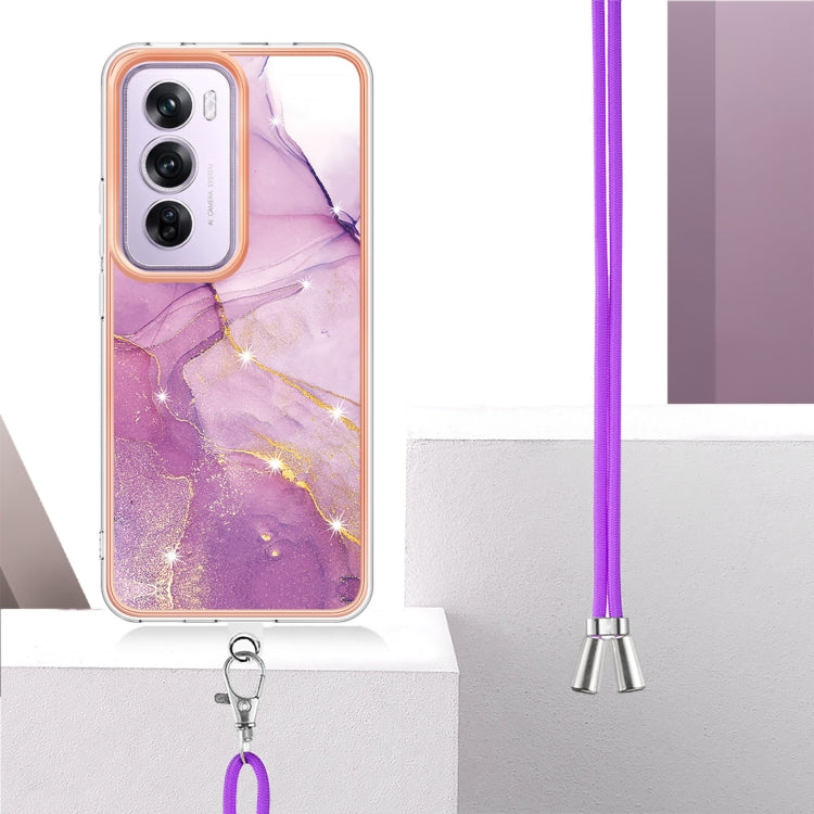 Electroplating Marble Dual-side IMD Phone Case with Lanyard, For OPPO Reno12 Pro Global, For OPPO Reno12 Global, For OPPO A60, For OPPO Reno11 F 5G Global, For OPPO Reno11 5G Global