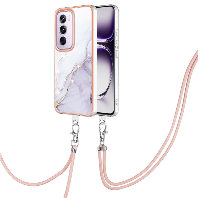 Electroplating Marble Dual-side IMD Phone Case with Lanyard, For OPPO Reno12 Pro Global, For OPPO Reno12 Global, For OPPO A60, For OPPO Reno11 F 5G Global, For OPPO Reno11 5G Global