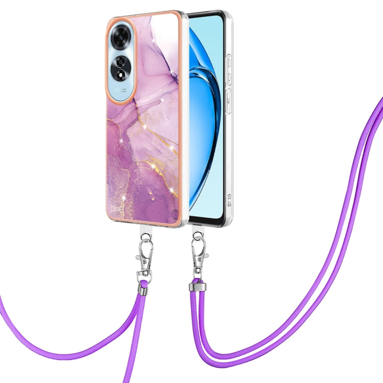 Electroplating Marble Dual-side IMD Phone Case with Lanyard, For OPPO Reno12 Pro Global, For OPPO Reno12 Global, For OPPO A60, For OPPO Reno11 F 5G Global, For OPPO Reno11 5G Global