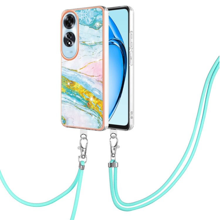 Electroplating Marble Dual-side IMD Phone Case with Lanyard, For OPPO Reno12 Pro Global, For OPPO Reno12 Global, For OPPO A60, For OPPO Reno11 F 5G Global, For OPPO Reno11 5G Global