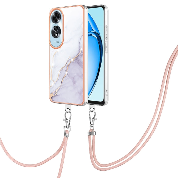 Electroplating Marble Dual-side IMD Phone Case with Lanyard, For OPPO Reno12 Pro Global, For OPPO Reno12 Global, For OPPO A60, For OPPO Reno11 F 5G Global, For OPPO Reno11 5G Global