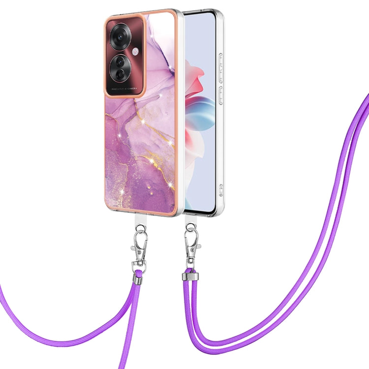 Electroplating Marble Dual-side IMD Phone Case with Lanyard, For OPPO Reno12 Pro Global, For OPPO Reno12 Global, For OPPO A60, For OPPO Reno11 F 5G Global, For OPPO Reno11 5G Global