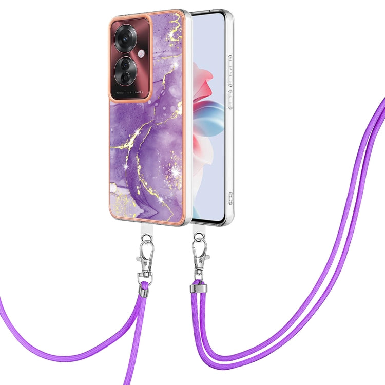 Electroplating Marble Dual-side IMD Phone Case with Lanyard, For OPPO Reno12 Pro Global, For OPPO Reno12 Global, For OPPO A60, For OPPO Reno11 F 5G Global, For OPPO Reno11 5G Global