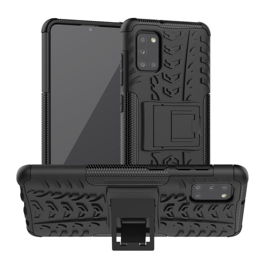 Tire Texture Shockproof TPU+PC Protective Case，with Holder, For Samsung Galaxy A31, For Samsung Galaxy M11, For OPPO Realme 6, For Xiaomi Mi 10 Lite 5G