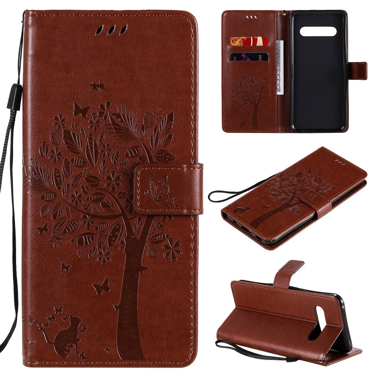 Tree & Cat Embossed Pattern Horizontal Flip Leather Case with Holder & Card Slots & Wallet & Lanyard, For LG V60 ThinQ 5G, For Motorola Moto G Power