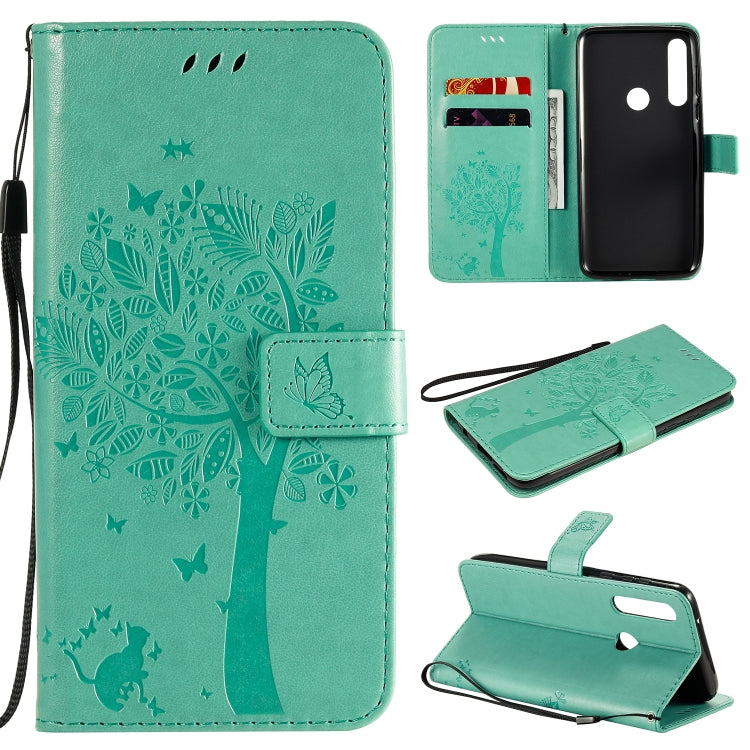 Tree & Cat Embossed Pattern Horizontal Flip Leather Case with Holder & Card Slots & Wallet & Lanyard, For Motorola Moto G Power, For Motorola Moto G8 Power Lite
