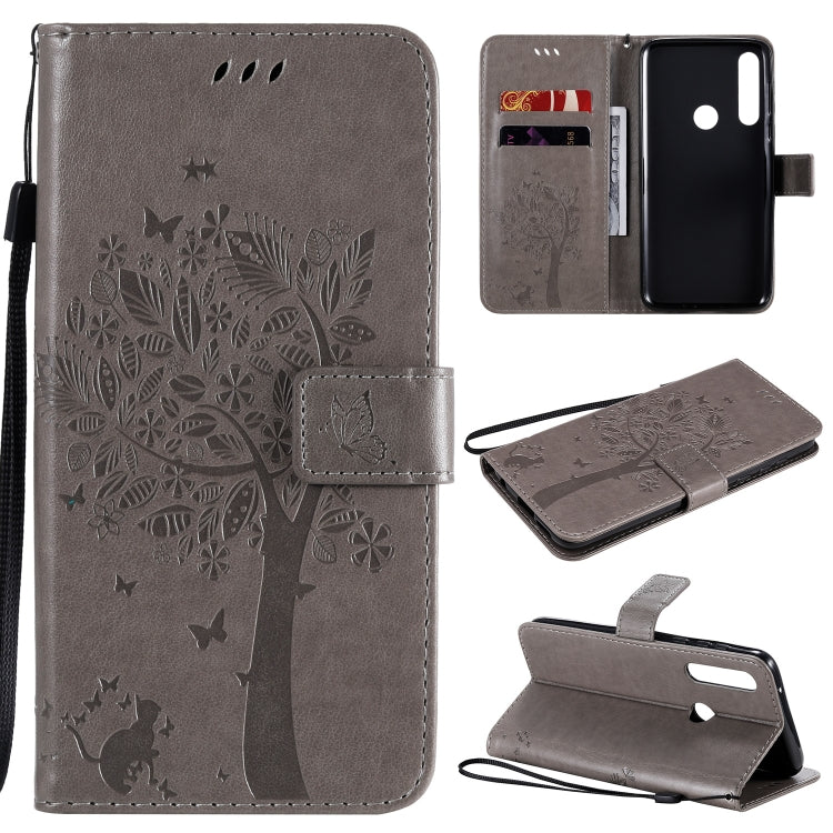 Tree & Cat Embossed Pattern Horizontal Flip Leather Case with Holder & Card Slots & Wallet & Lanyard, For Motorola Moto G Power, For Motorola Moto G8 Power Lite