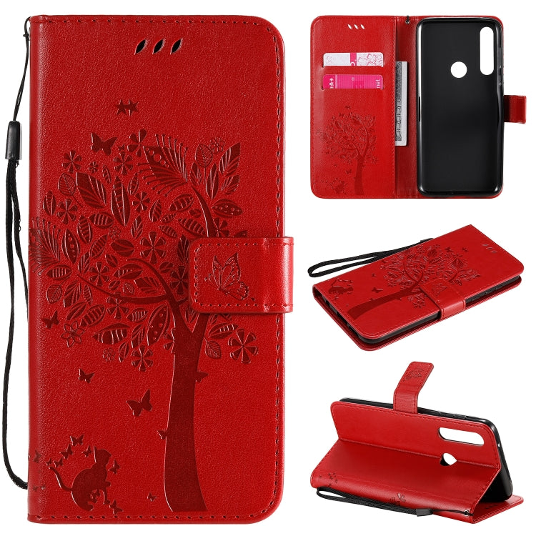 Tree & Cat Embossed Pattern Horizontal Flip Leather Case with Holder & Card Slots & Wallet & Lanyard, For Motorola Moto G Power, For Motorola Moto G8 Power Lite