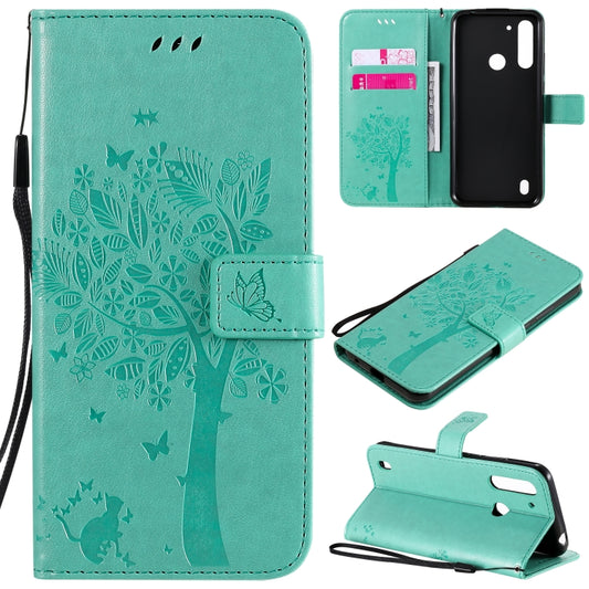 Tree &amp; Cat Embossed Pattern Horizontal Flip Leather Case with Holder &amp; Card Slots &amp; Wallet &amp; Lanyard, For Motorola Moto G8 Power Lite, For Motorola Moto G8 Power