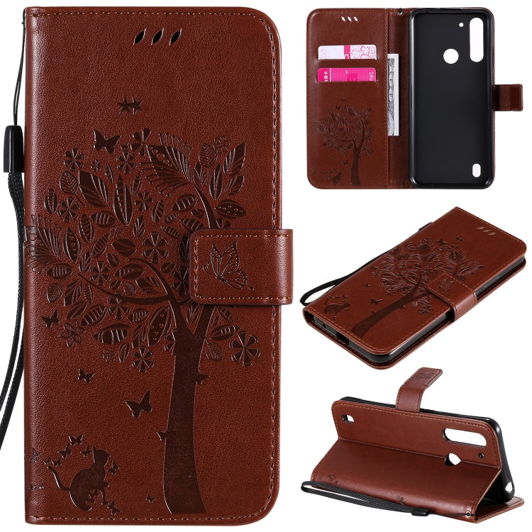 Tree & Cat Embossed Pattern Horizontal Flip Leather Case with Holder & Card Slots & Wallet & Lanyard, For Motorola Moto G Power, For Motorola Moto G8 Power Lite