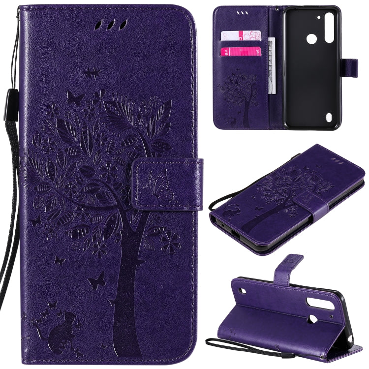 Tree & Cat Embossed Pattern Horizontal Flip Leather Case with Holder & Card Slots & Wallet & Lanyard, For Motorola Moto G Power, For Motorola Moto G8 Power Lite